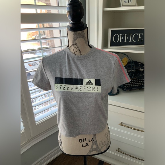 STELLA MCCARTNEY X ADIDAS Stella Sport Grey Cropped T-shirt Women’s Size Medium - Picture 10 of 11